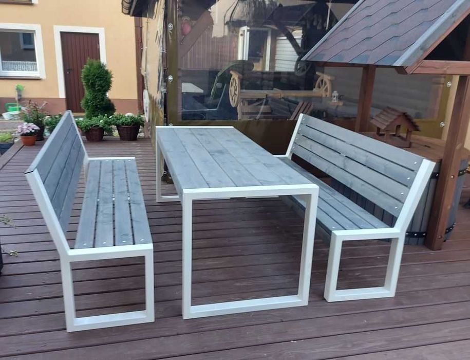 Stół dwie ławki LOFT meble ogrodowe tarasowe CEFRYFIKAT NA PLAC ZABAW