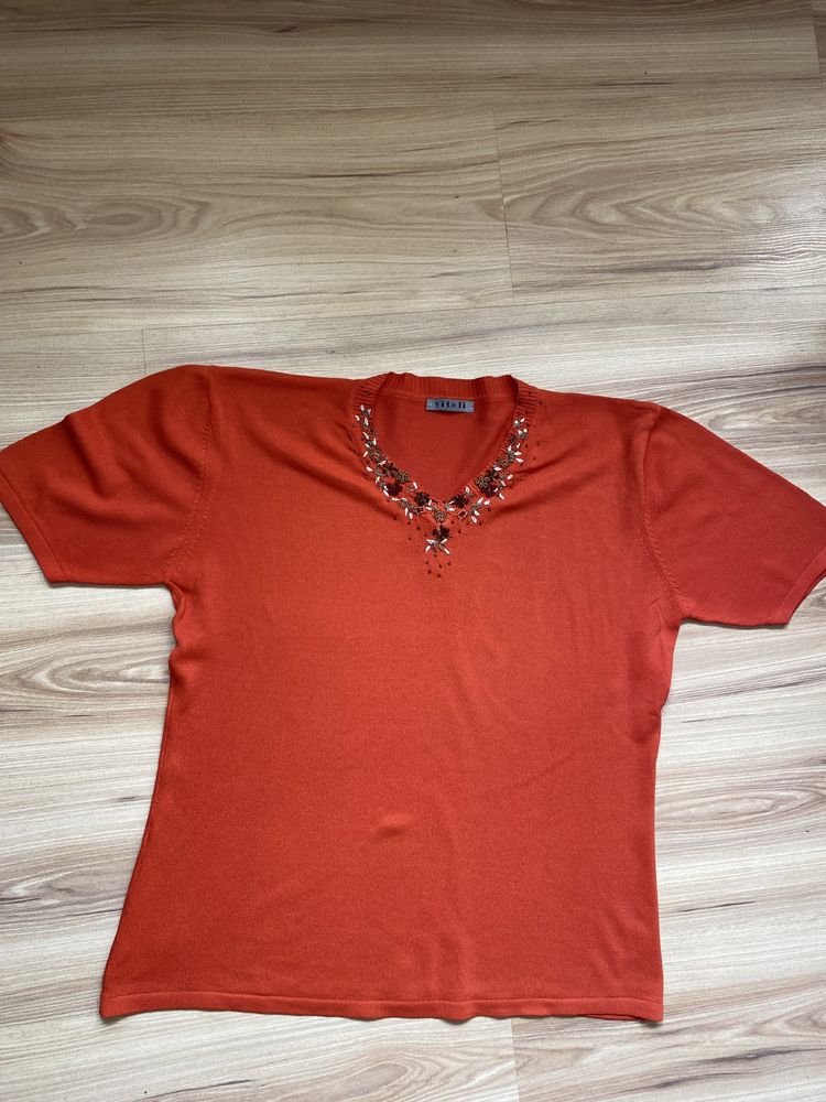 Vintage pomarańczowa sweterkowa koszulka