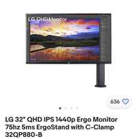 LG 32" QHD Ergo Monitor 75hz 5ms ErgoStand with C-Clamp