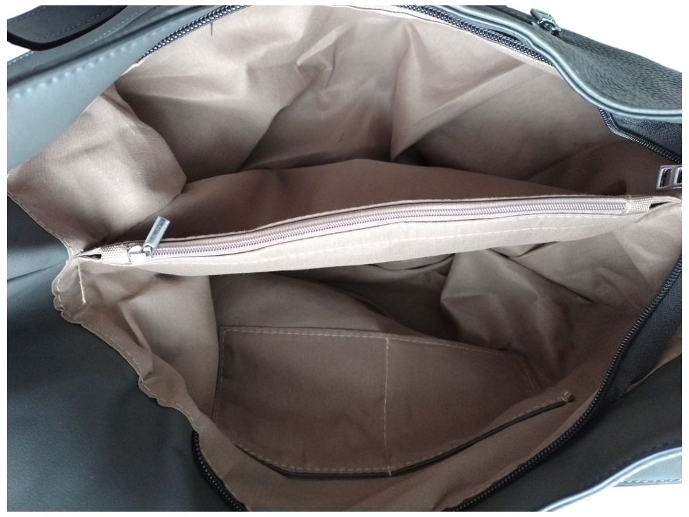 Torebka Damska Shopper z Przegrodą Duża Szara Torba na Ramię