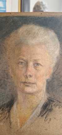 Przedwojenny portret obraz pastel aukcyjny sygnowany M.H. 1914 antyk