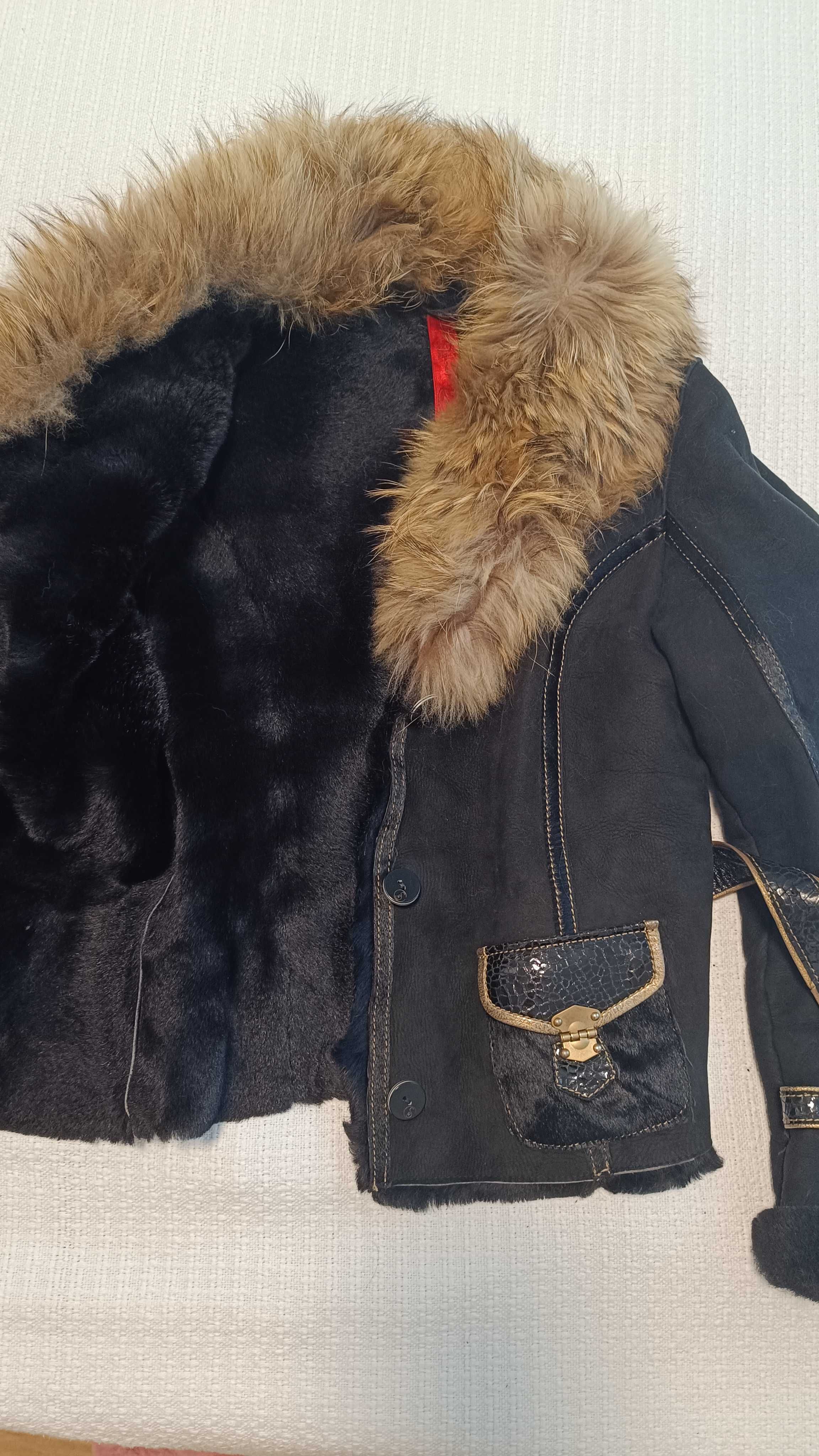 Skórzana kurtka futro naturalnie lis polarny (piesiec)