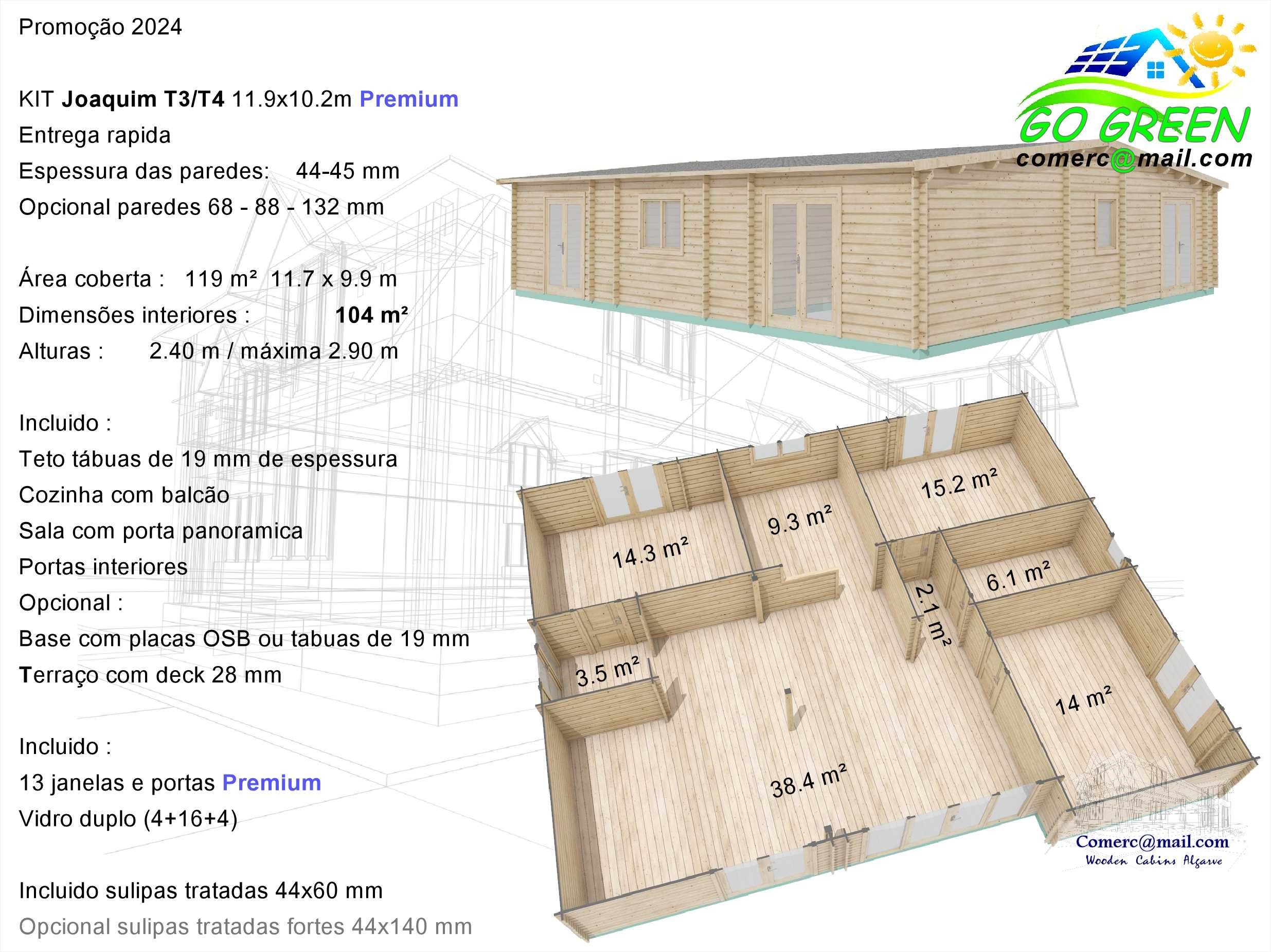 Casa Madeira KIT Joaquim T3/T4 - Interior 104m² - Área coberta 119m²