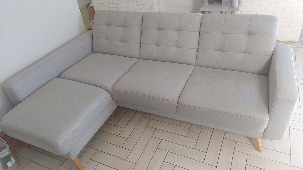Narożnik sofa z funkcją spania, duzy pojemnik na posciel, nowoczesny