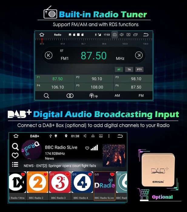 Radio FM RDS DAB+ WiFi DAB+ CarPlay Android MP3 GPS USB SD Ford Focus