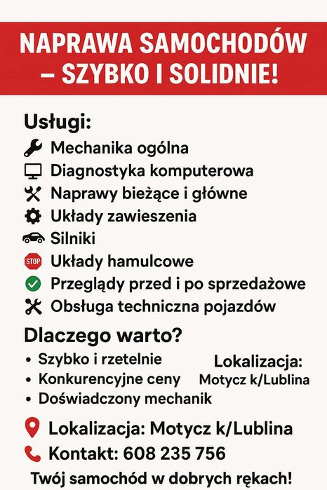 Naprawa i diagnostyka samochodów, szybko i solidnie