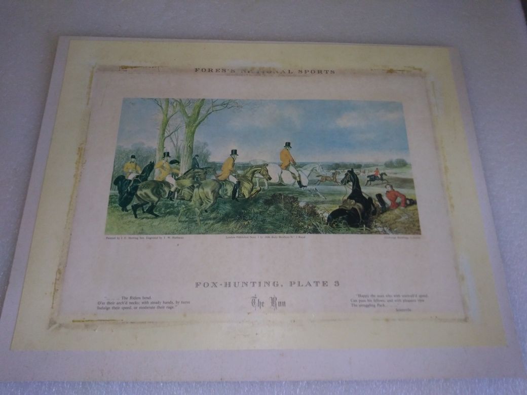 antiga gravura de caça - Fox Hunting, Plate 3, "The Run"