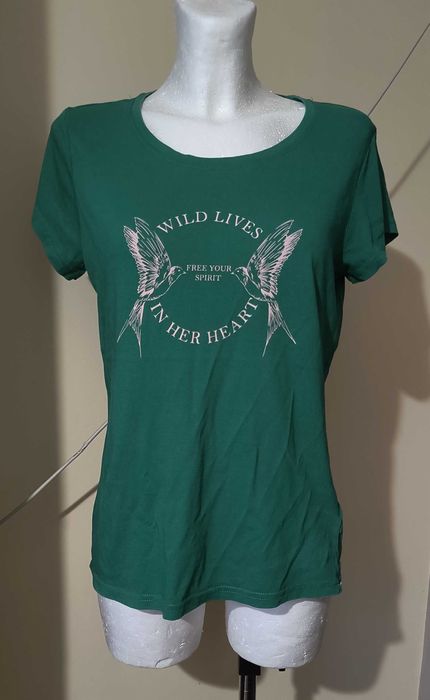 Zielona bluzka T-Shirt jaskółki Beloved bawełna casual Wild freedom