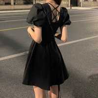 sukienka czarna mini S 36 bufiaste rękawy bufki goth gothic boho M