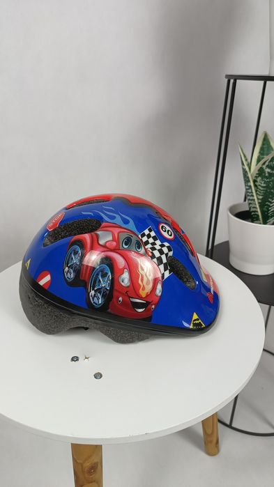 Kolorowy chłopięcy niebieski czerwony kask rowerowy Meteor roz. XS