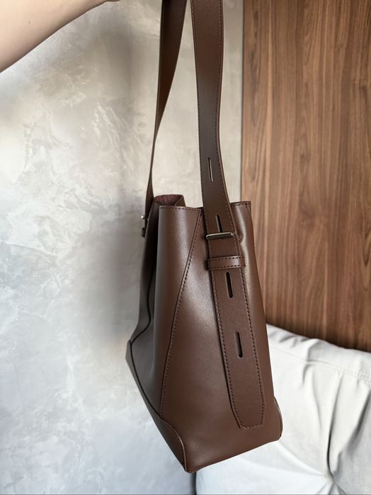 Розкішна шкіряна шоколадна сумка-шопер