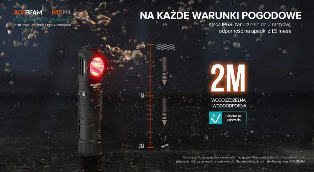 Latarka czołowa ACEBEAM H15 2.0 Światło Białe i Czerwone – 2800lm