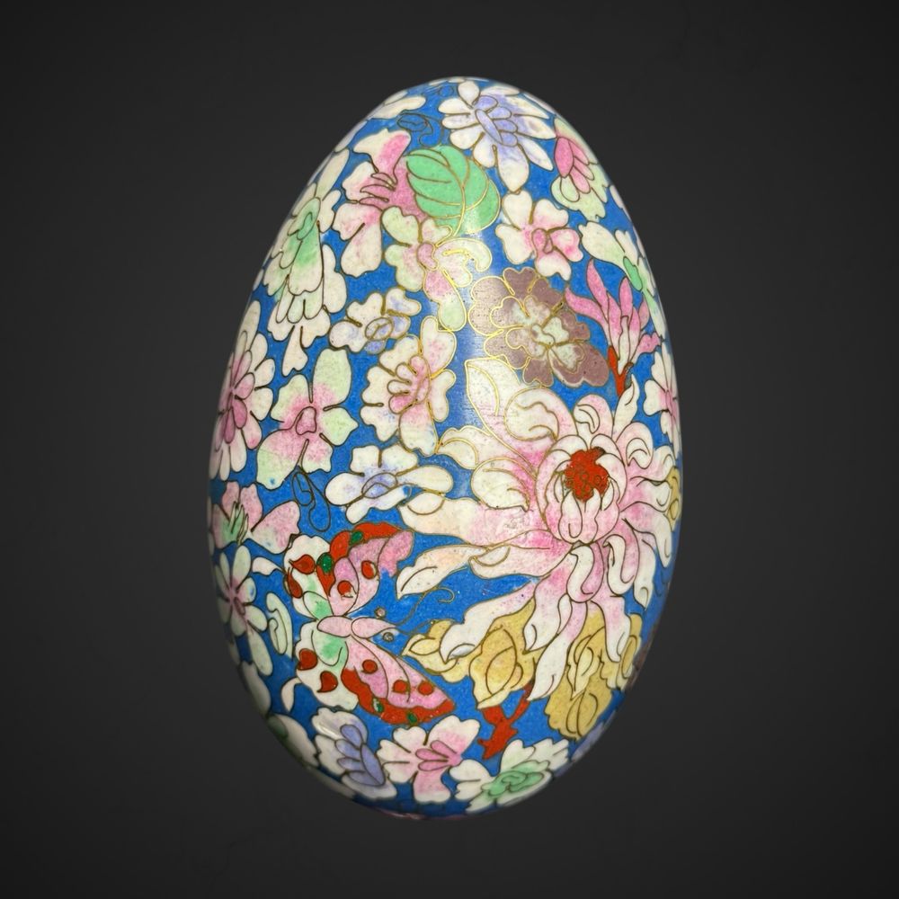 Bardzo duże jajko jajo emalia cloisonne kolorowe kwiaty B51/082329