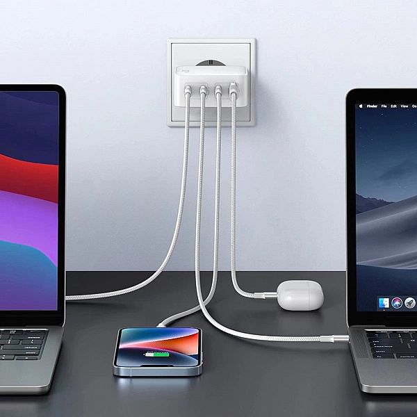 Szybka ładowarka GaN 3xUSB C / USB 100W PPS Ugreen CD226 - biała
