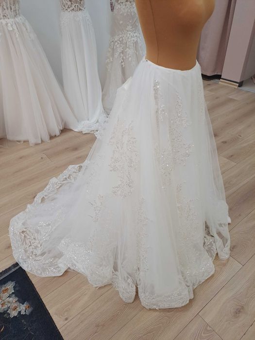 Nowa bogato zdobiona spódnica dopinany tren do sukni ivory