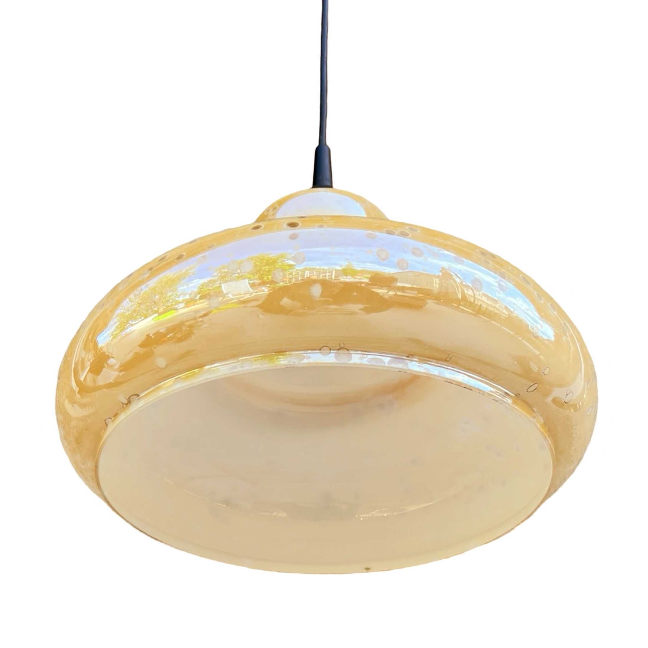 Szklana opalizująca lampa wisząca, Narva Leuchen, Niemcy, lata 70.