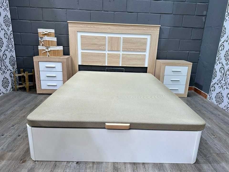 Cama de casal com arrumação + mesinhas de cabeceira + cabeceira