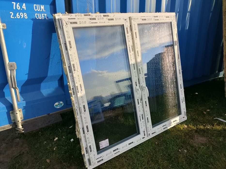 Okno nowe 156x149 3 szybowe białe plastikowe rozwierno uchylne