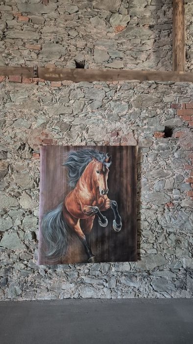 Duży obraz 125x150. Koń. Ręcznie malowany. Nie druk.