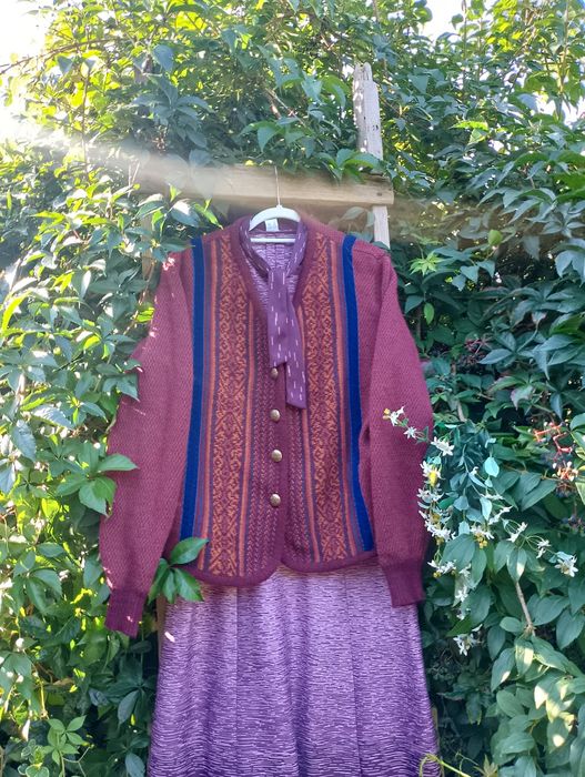Sweter kubrak vintage Coquette/ wełna/ malinowe bordo