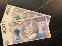 Banknoty testowe UNC PWPW 400 PLN hologramy