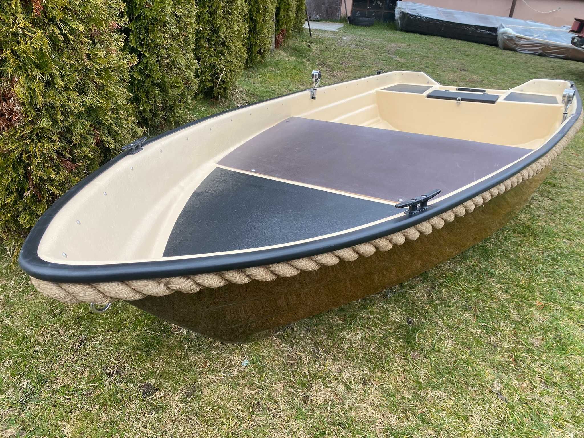Łódź Łódka wędkarska wiosłowa Lobster 380 Z PLATFORMĄ + LINA brąz/krem