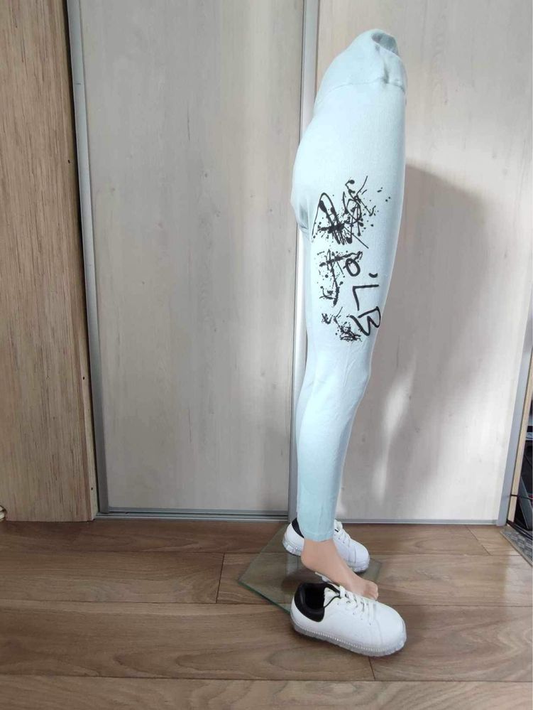 Legginsy damskie miętowe,prążkowane, wysoki stan, O’La Bianka, r. Uni