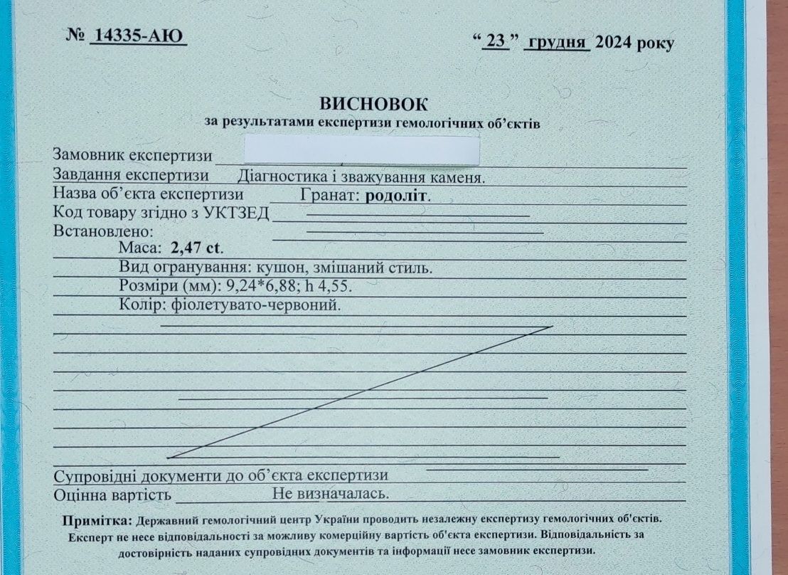 гранат родоліт, сертификат, в кольцо