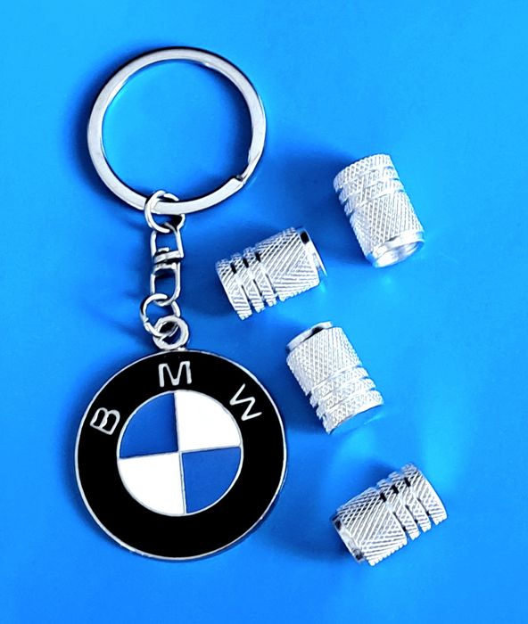 ** NOWY Breloczek BMW + Nakrętki na wentyle srebrne komplet tuning