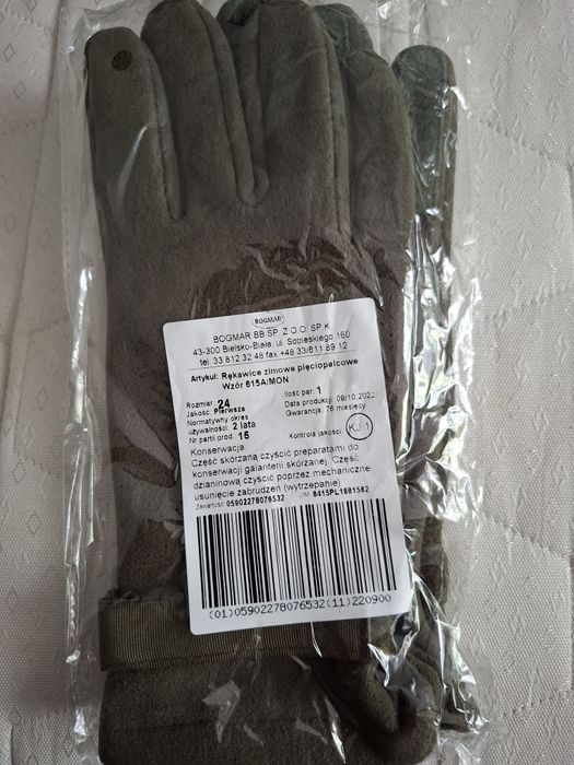 Rękawiczki polarowe wojskowe zielone WP roz. 24 nowe.