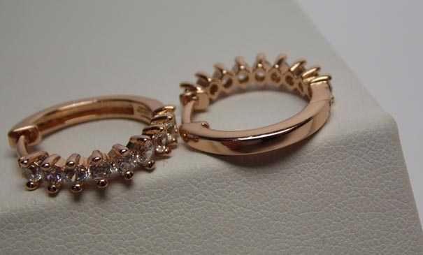 Kolczyki koła z cyrkoniami 1,95 cm. 3,9 mm. srebro złocone różowym zło