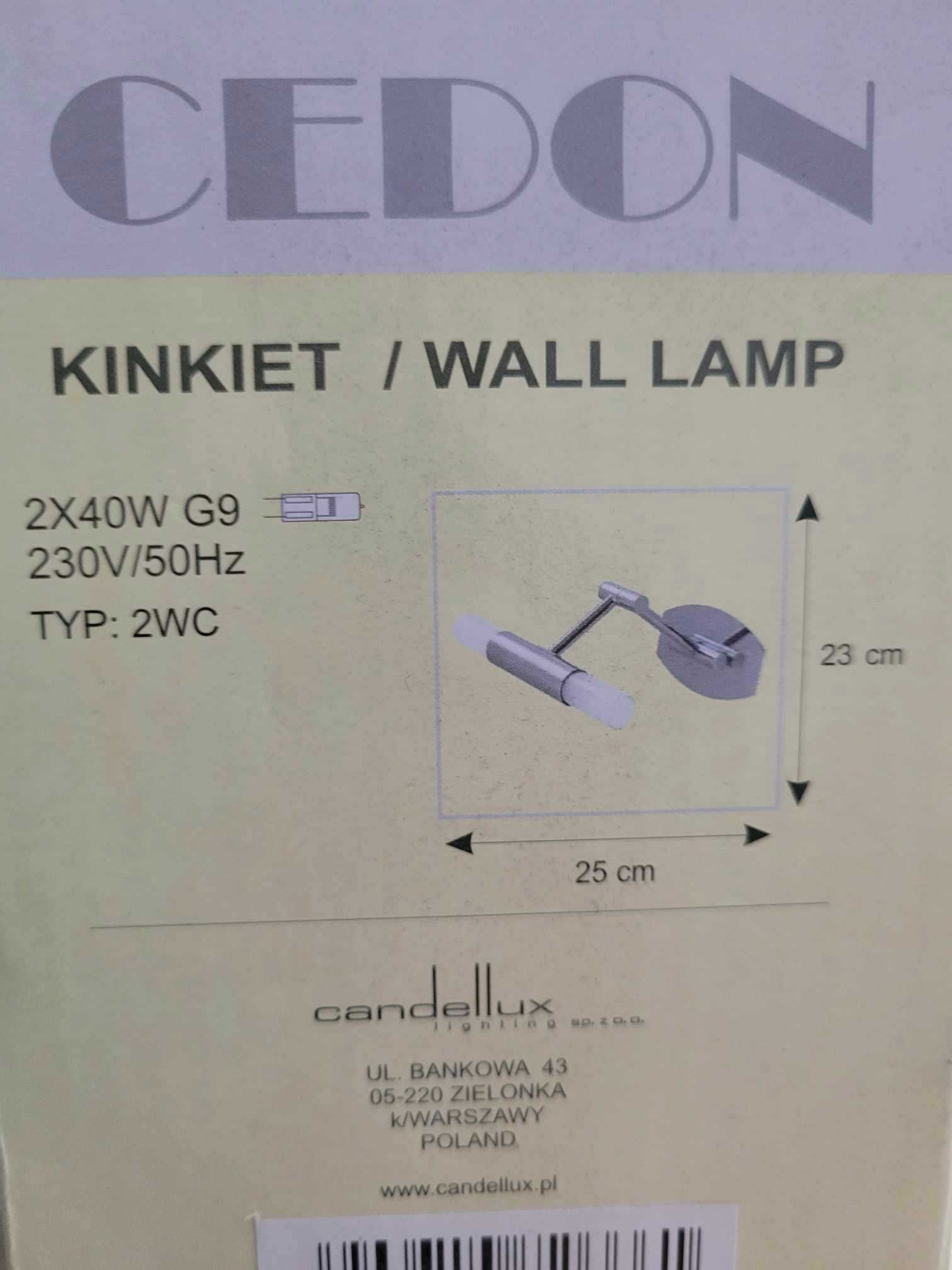 Kinkiet cedon kolor mosiężny 2X40W G9