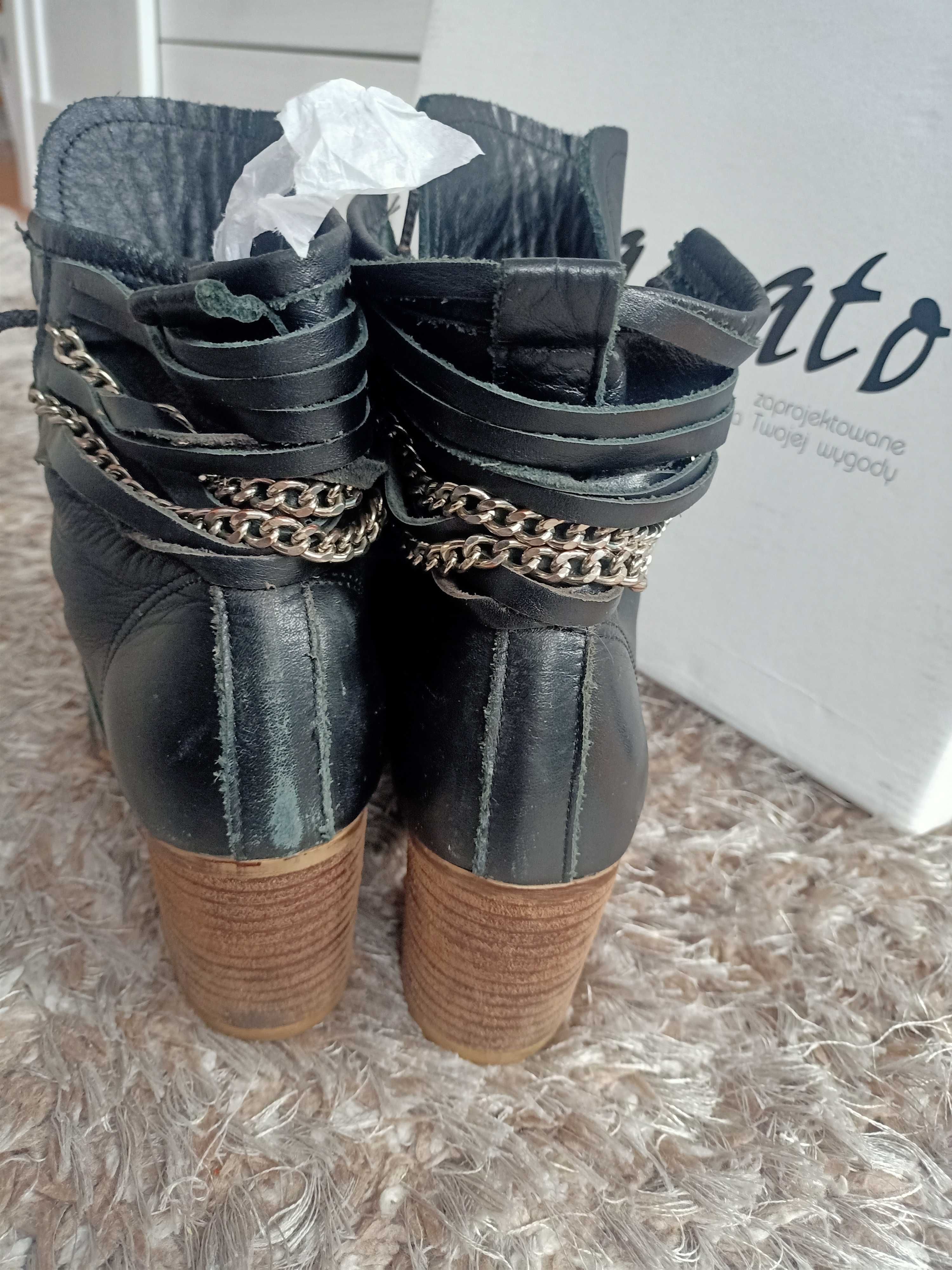 Czarne botki zapato skórzane rozmiar 36