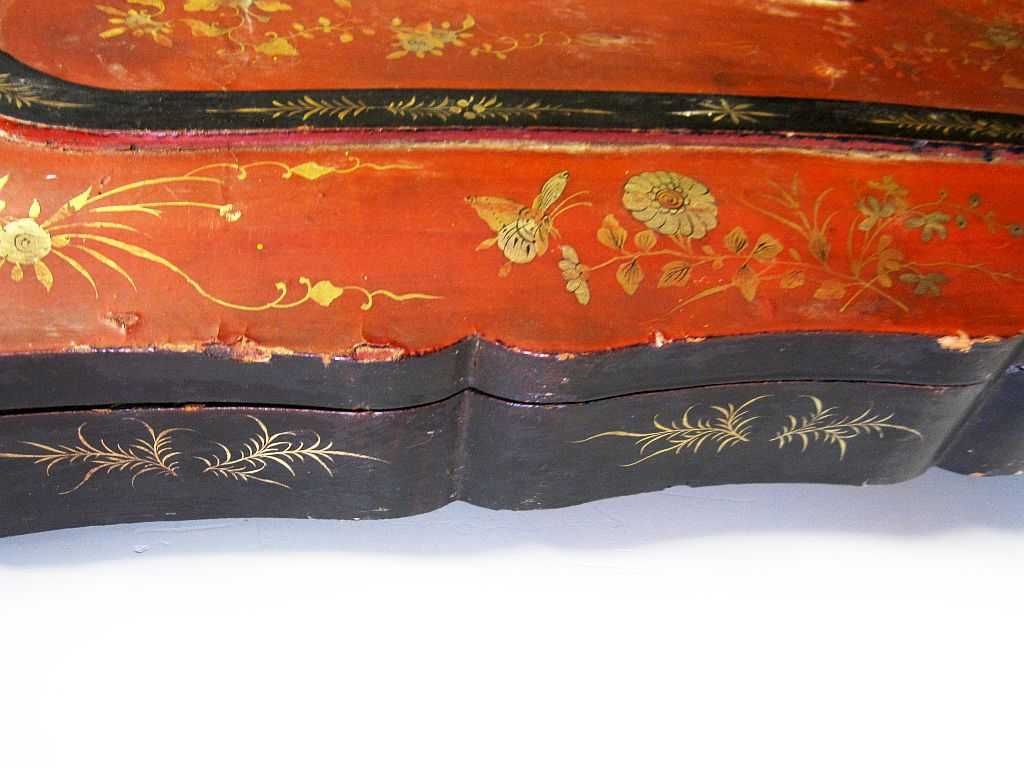 grande antiga caixa chinesa de xaile - charão pintado à mão