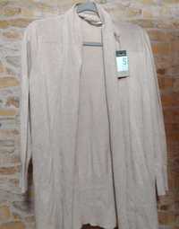 (M/L) Beżowy, dłuższy sweter biznesowy, kardigan z Londynu/ NOWY