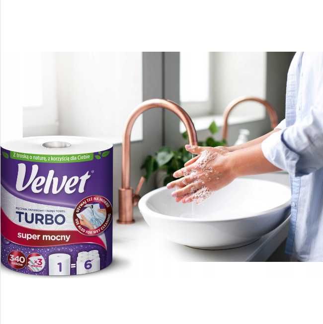 Гурт Velvet паперові рушники Turbo 1 рулон 3 шари 340 відривів