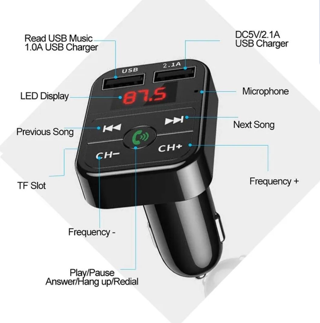 Smart charger inteligente com multifunções Bluetooth Carregador MP3 FM