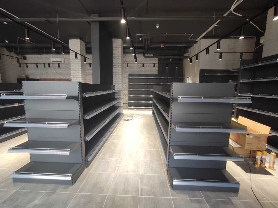 Торговое оборудование. Стеллаж торговый. Полки. Магазин. касса. крючки