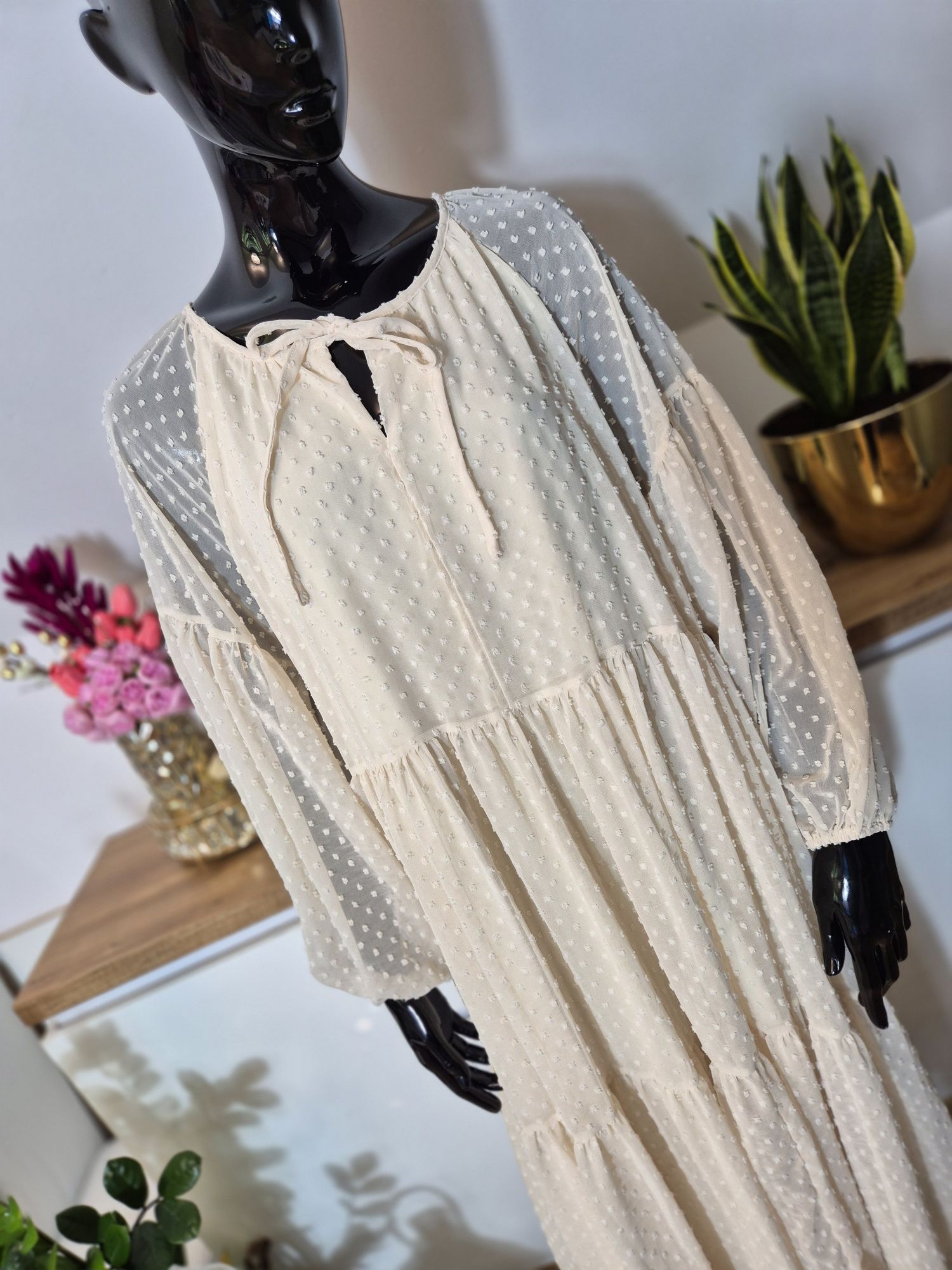 Długa kremowa beżowa sukienka damska maxi Dazy L Oversize plus size wi