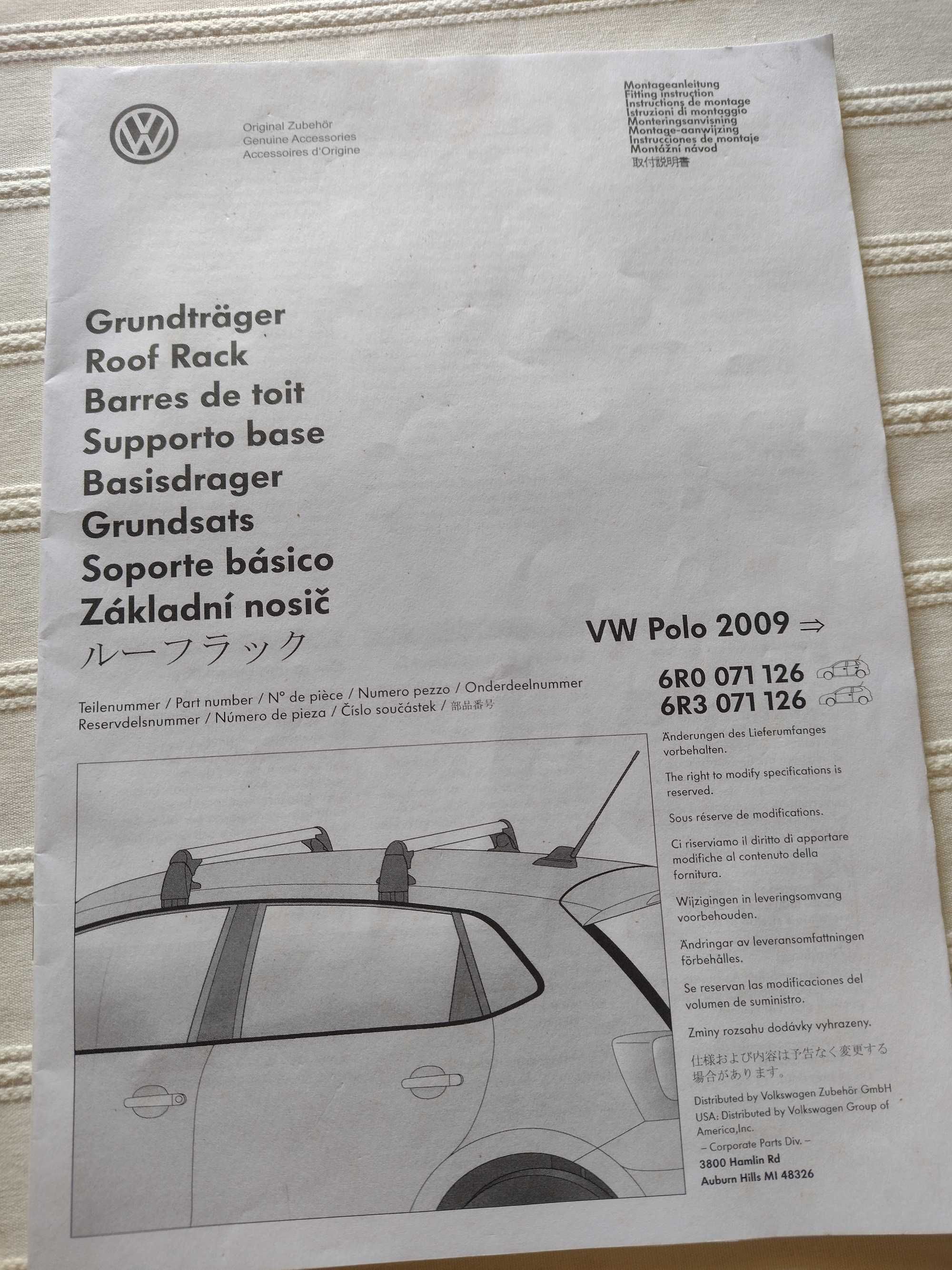 Barras para Tejadilho  - VW POLO + Thule