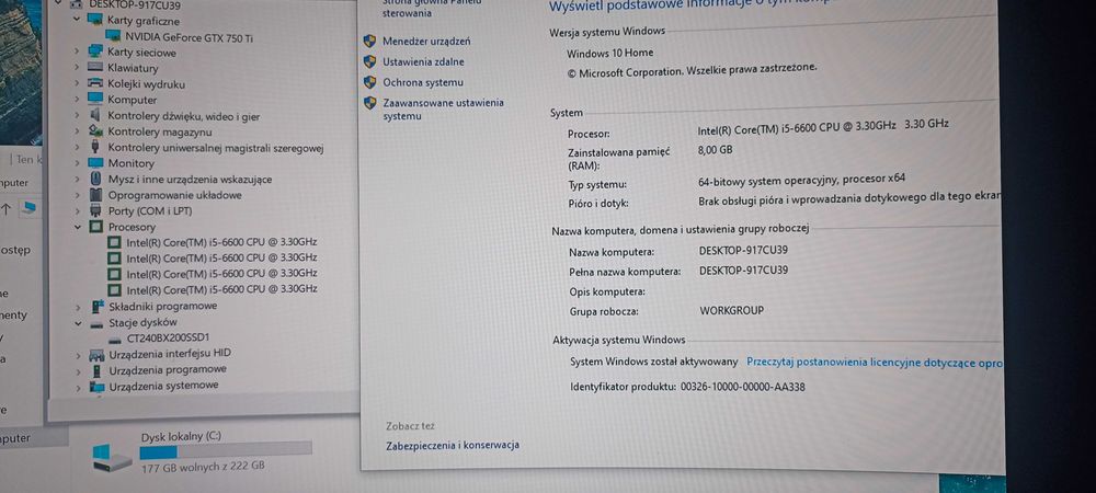 Komputer i5 6600,8gb ram DDR4,GTX 750Ti, Win10, SSD