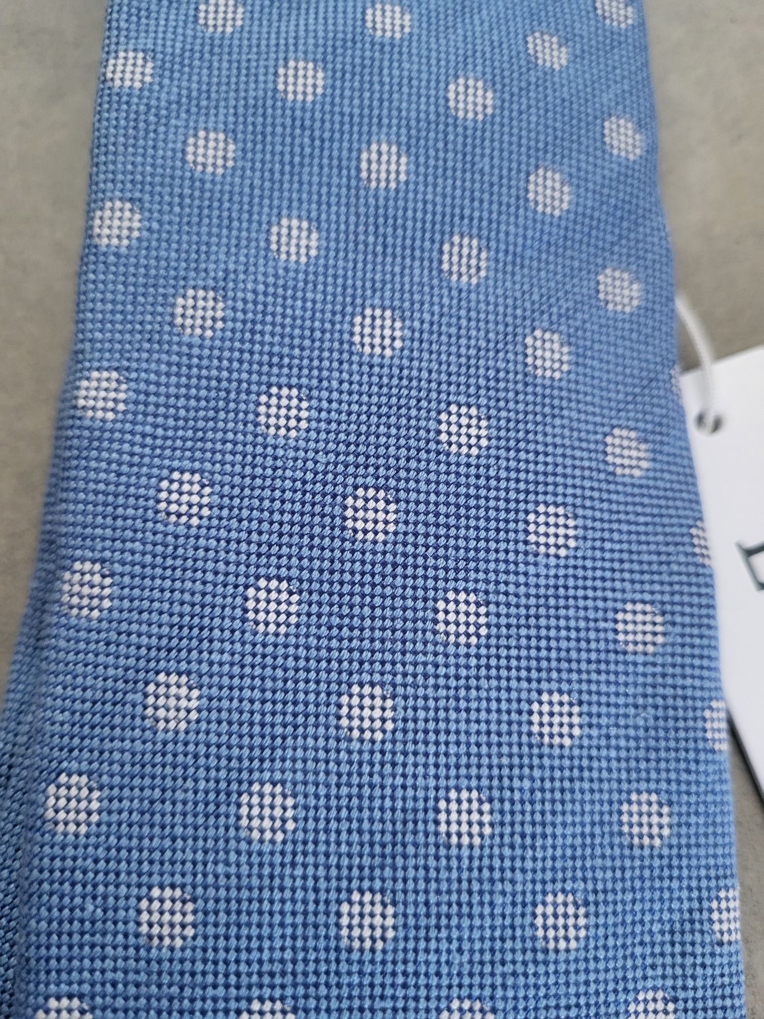 Krawa5 100% jedwab niebieski w groszki Eton nowy
