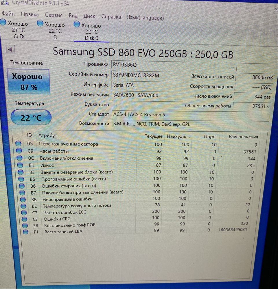 Ssd диск Samsung 860 evo 250 gb 2.5 формата для пк и ноутбуков