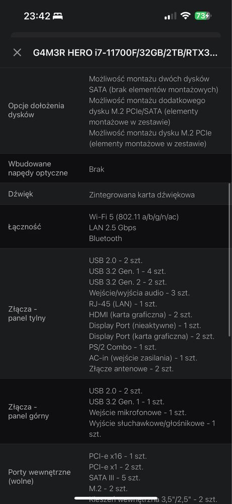 Komputer G4M3R HERO – i7-11700F / RTX 3060 Ti / 32 GB RAM / 2 TB SSD