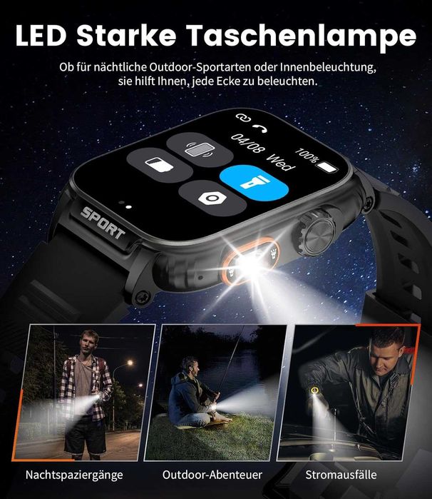 Smartwatch sportowy Lige FV3 latarka LED Sport Mierniki 1,91" 2 paski