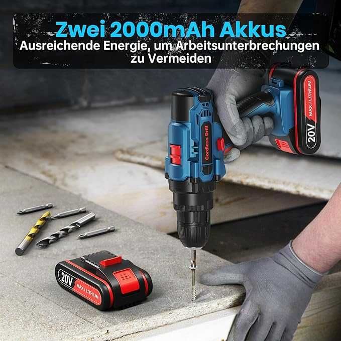 Wkrętarka akumulatorowa, 20 V, z 2 akumulatorami i 87 akcesoriami