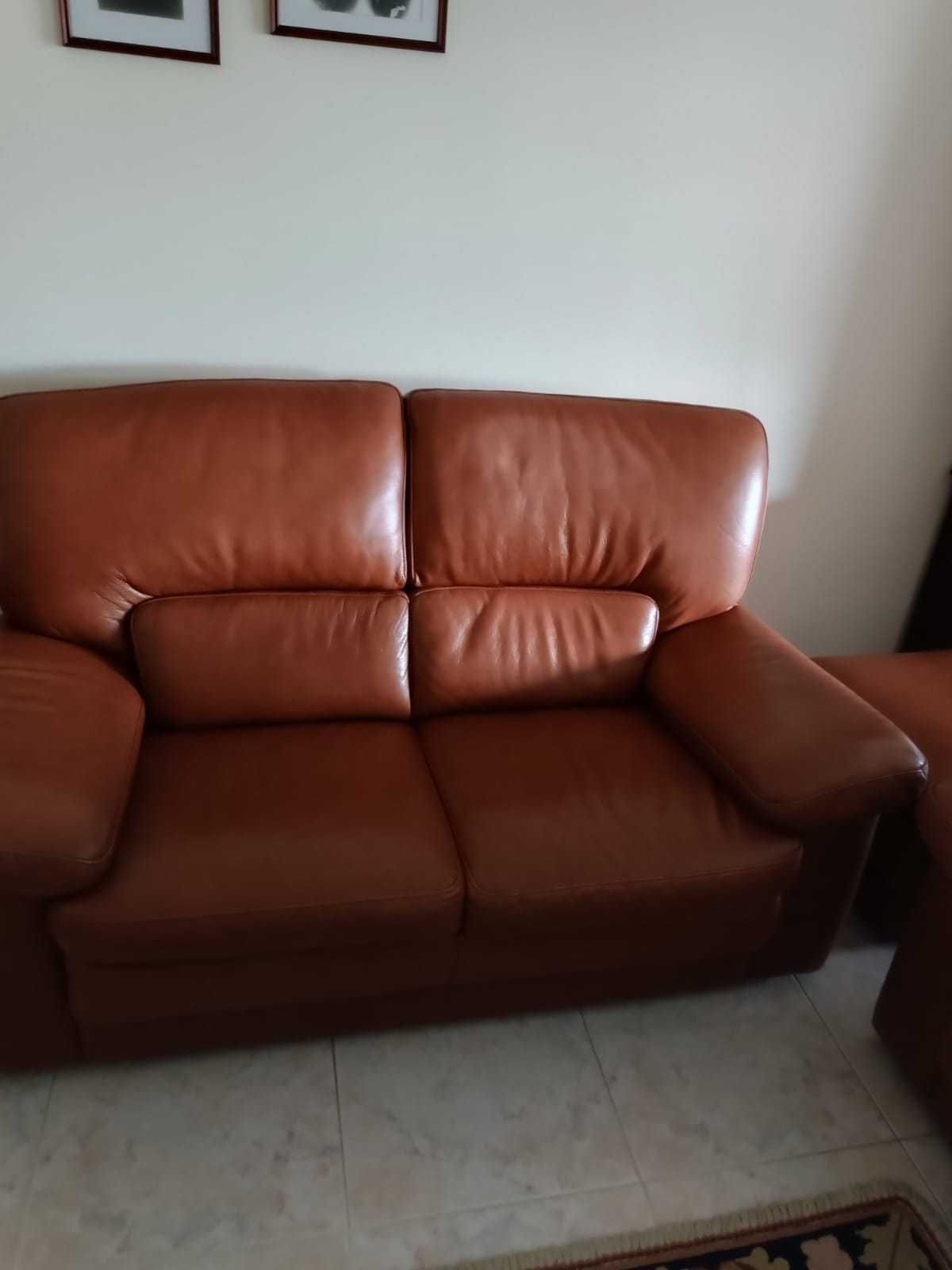Sofás em Pele Castanha – Conforto e Elegância em Excelente Estado!