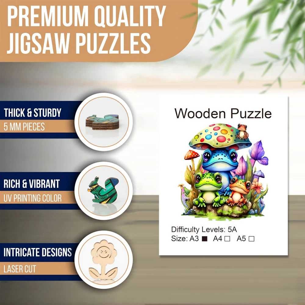 Puzzle Drewniane Układanka dla Dzieci Gra Logiczna A5 żaby 70 szt