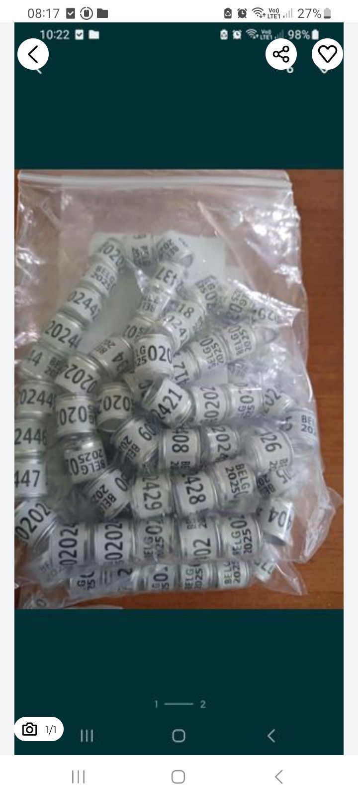 Obrączki dla gołębi 8mm 70szt