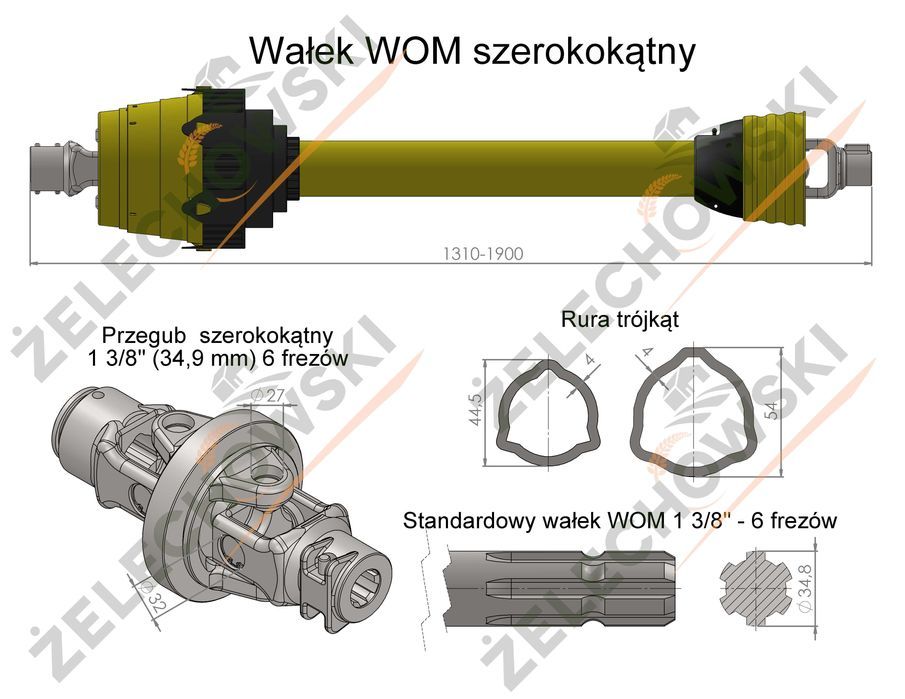 Wałek przekaźnika mocy WOM szerokokątny 1410 mm 830 Nm ROK GWARANCJJ